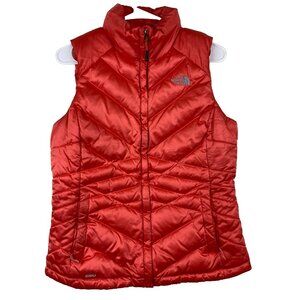 The North Face Womens Sz M 550 Down Fill Quilted Puffer Vest Jacket Coral Color